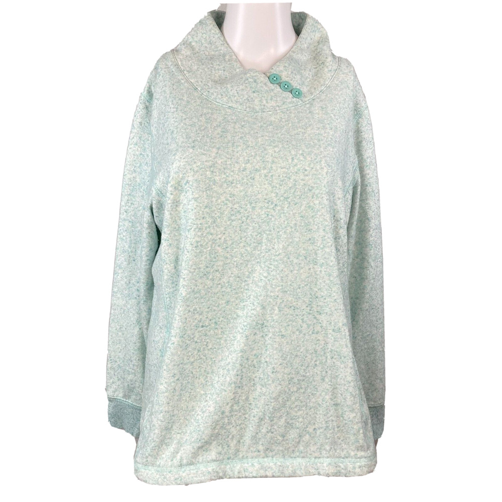 T byTalbots Sweater Women Sz M Aqua Blue Fleece Lined Mock Neck Pullover Pockets